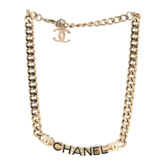 ✨NEW Chanel 22S Gold Chain Link Black White Pink Plate CC Choker✨